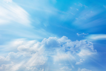 Colourful puffy clouds soft blue sky with dreamy and fantasy mood