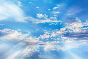 Colourful puffy clouds soft blue sky with dreamy and fantasy mood