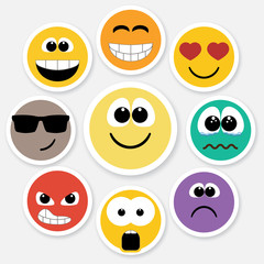 Smiley faces expressing different feelings, colored version