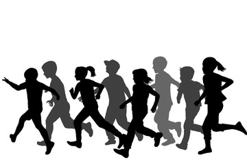 Fototapeta na wymiar Children silhouettes running