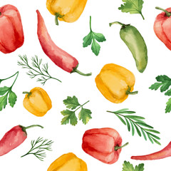 Seamless pattern with watercolor vegetables.