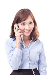 female office lady on phone, studio isolated of asian chinese wo