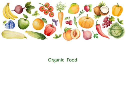 Watercolor organic food template.