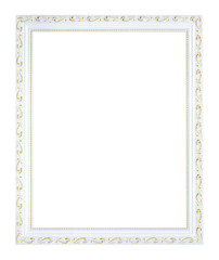 White gilded, empty wooden frame in vintage style. Old rectangular