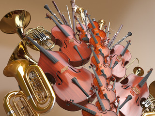 Orchestra musical instruments 3D rendering © trodler1