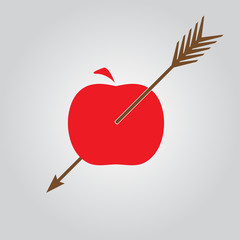 Red apple with arrow. Vector icon.