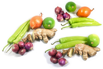 The collection of fresh vegetables and herb for Thai food concept