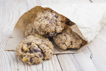 cookies closeup with walnuts and chocolat