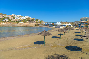 Vari beach in Syros, Cyclades, Greece. Panoramic view of one of