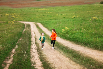 The children happy outdoors.