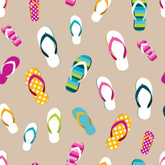 Flip flop color summer pattern. Seamless repeat pattern, background. Cartoon flat illustration.