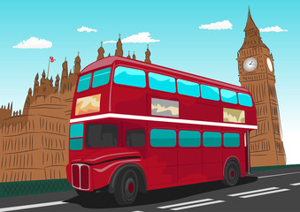 Obraz na płótnie Canvas Big Ben with red double-decker bus in London, UK