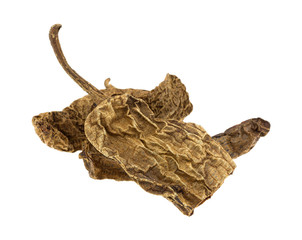 Dried chipotle chile peppers isolated on a white background