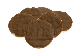 Organic rice cookies with milk chocolate icing