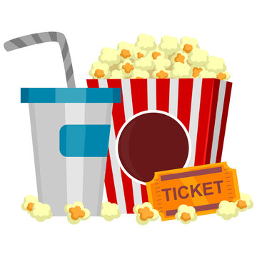 Vector Illustration of Popcorn Drinks and Ticket