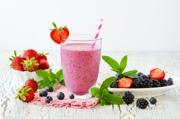 Berry smoothie, healthy summer detox yogurt drink, diet or vegan