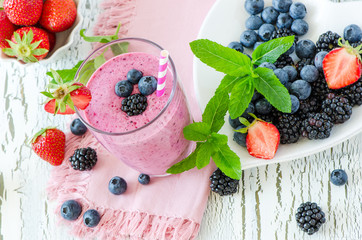 Berry smoothie, healthy summer detox yogurt drink, diet or vegan