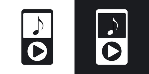 Music player icon, stock vector. Two-tone version on black and w