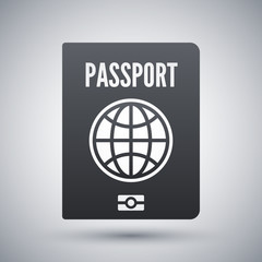 Vector Passport icon. Passport simple icon on a light gray backg