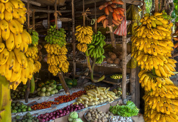 Topical market with variety fruit as bananas, papaya