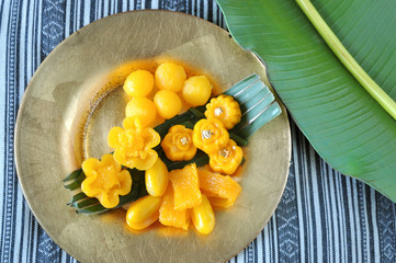 Thai Traditional Dessert on Golden Plate