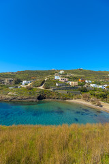 Fototapeta na wymiar Syros from above. Panoramic view of the greek countryside during