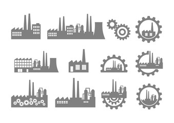 Grey factory icons on white background
