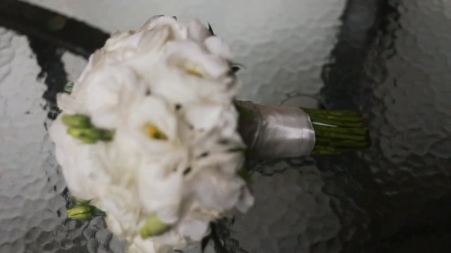 A wedding eustoma bouquet closeup 