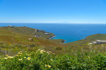 Syros from above. Panoramic view of the greek countryside during