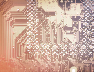 Circuit board close-up picture. Vintage industrial background.