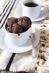 Chocolate ice cream and cup of coffee