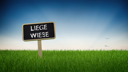 Little sign in grass with lawn text in German