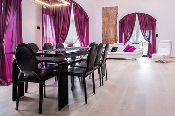 Dining area with dark table