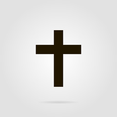 Cross christian symbol with shadow on grey colored