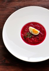 Cold summer soup from boiled beets and eggs