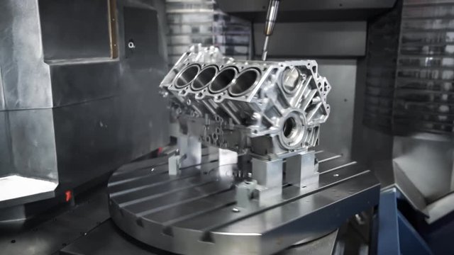 Metalworking CNC milling machine. Cutting metal modern processing technology.