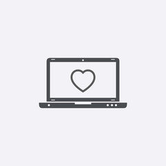 Laptop with heart on screen. Vector icon.