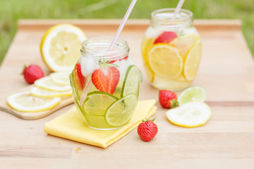 homemade lemonade. sweet refreshing non-alcoholic drink in the street during the day. life style