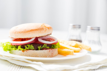 Hamburger and french fries