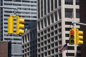 Traffic lights on the streets of Manhattan