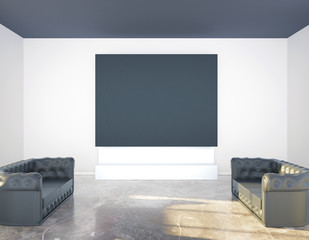 Interior with sofas and blackboard