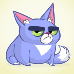 Vector illustration of cranky blue cat. Cute little cartoon cat with a cranky expression.