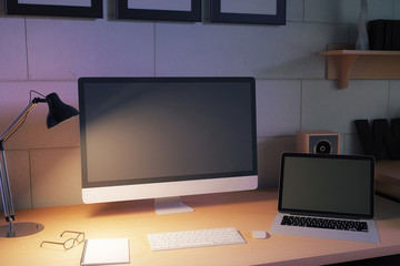 Creative designer desk at night