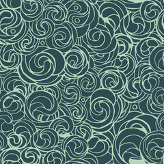 Elegant seamless vector bicolour ornamental style doodle. Interlocking loops, circles, curls for decoration textiles, printing, web design. Laconic combination of two colors. Vector pattern.