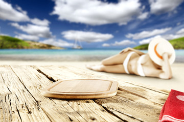 wooden old table place and summer day 