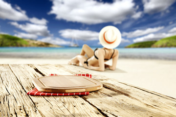 wooden old table place and summer day 