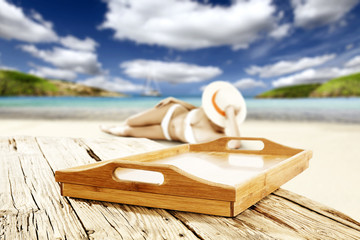 wooden old table place and summer day 