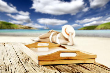 wooden old table place and summer day 