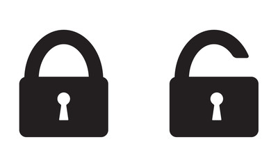 Lock Icon set on white background. Open and closed lock symbol. Vector illustration.