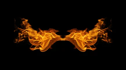 Crédence de cuisine en verre imprimé Flamme les flammes de feu abstraites ressemblent à une aile sur fond noir